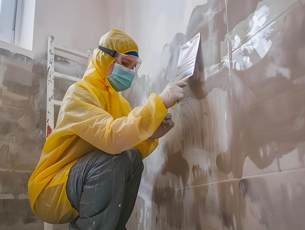 Worker inspecting mold