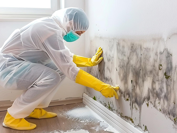 Worker inspecting mold