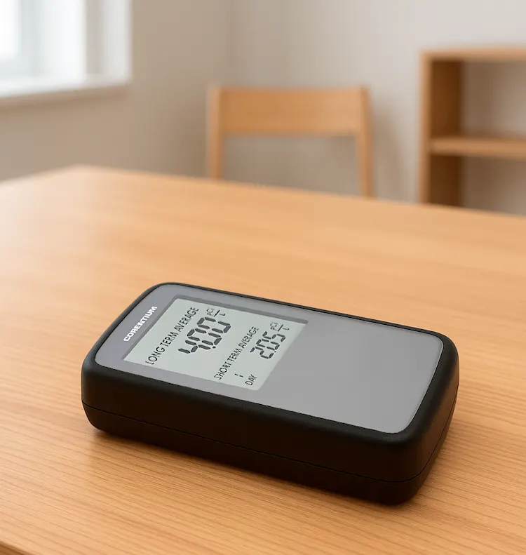 Image of a Radon measuring device on a table.