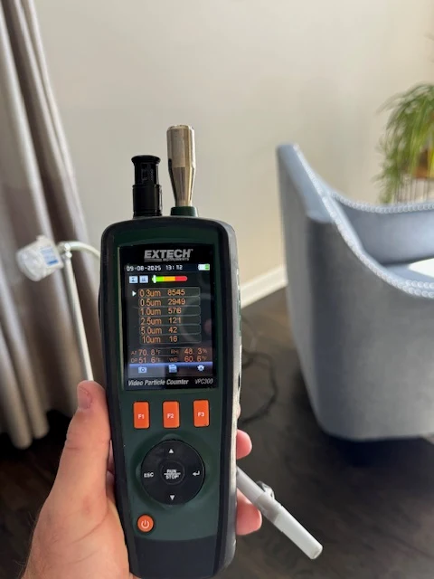 An image showing mold cleaning progress from before cleaning and after cleaning.